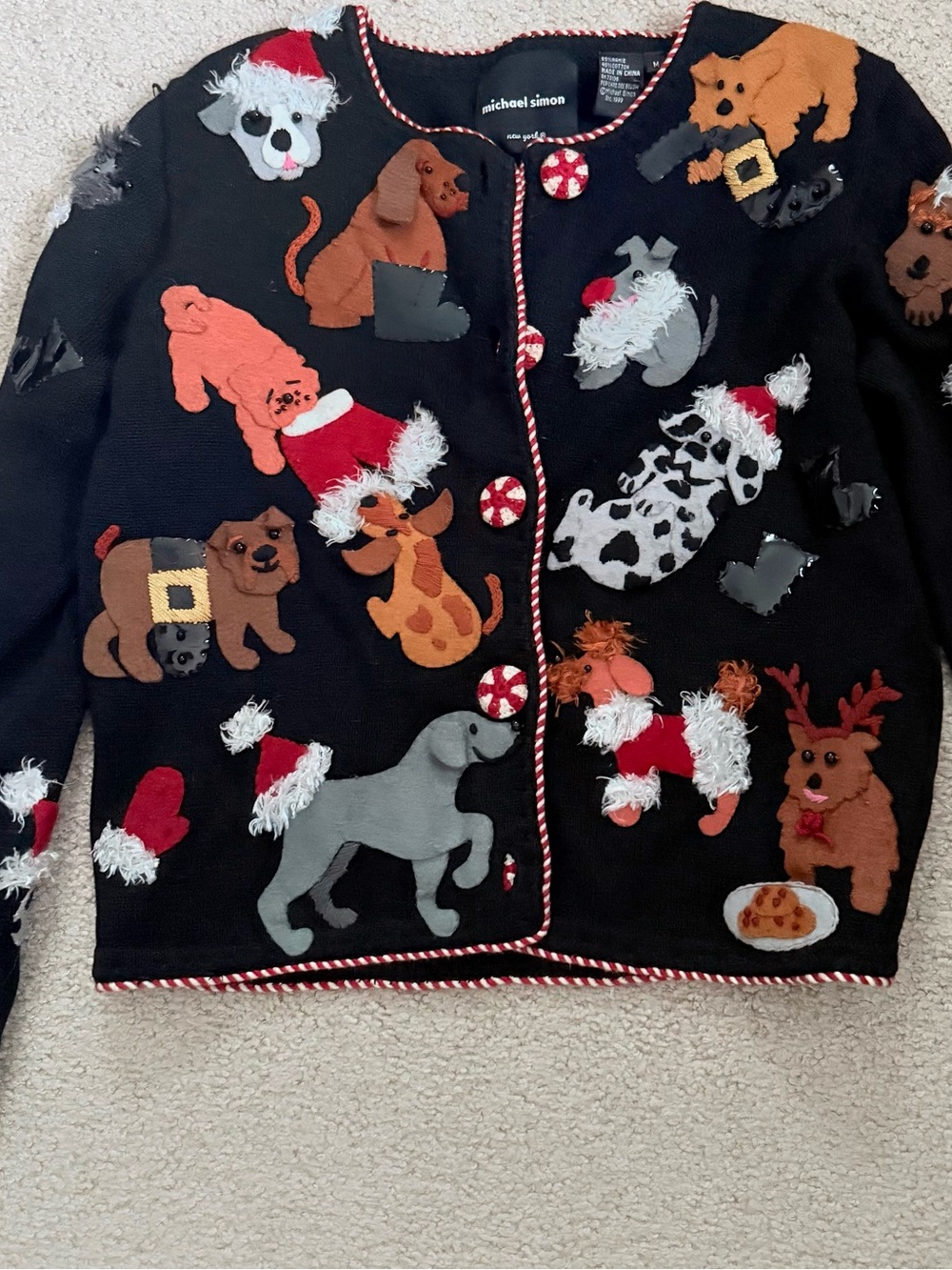 Rare Michael Simon Christmas Dog cardigan Sweater